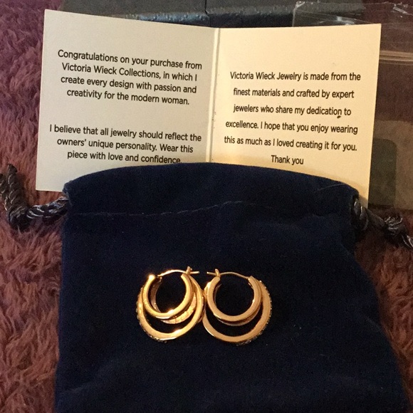 NEW Victoria Wieck 14k Rose Gold /925 Triple Hoop CZ Brilliant Hoop Earrings - Picture 5 of 16